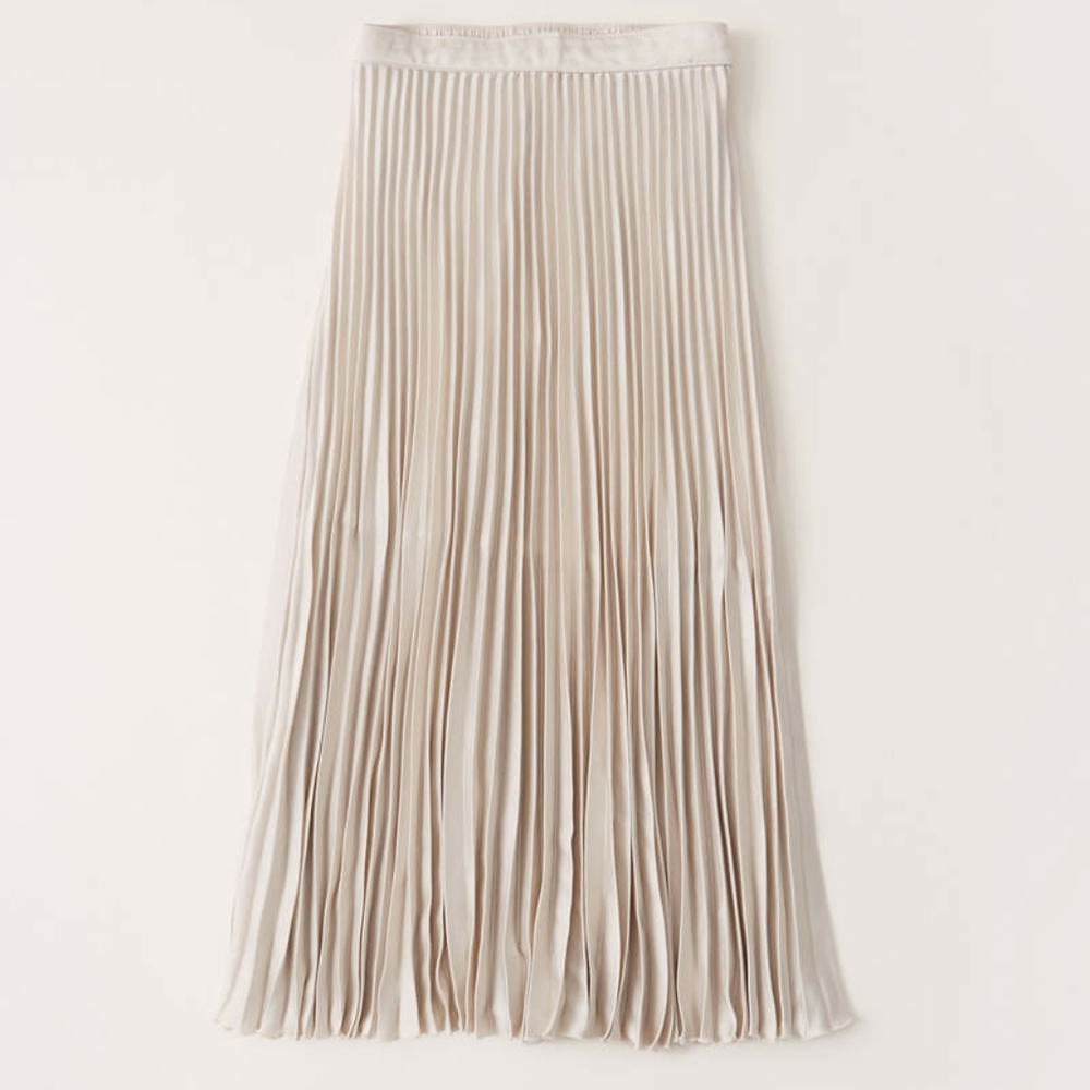 Pleated Satin Midi Skirt
